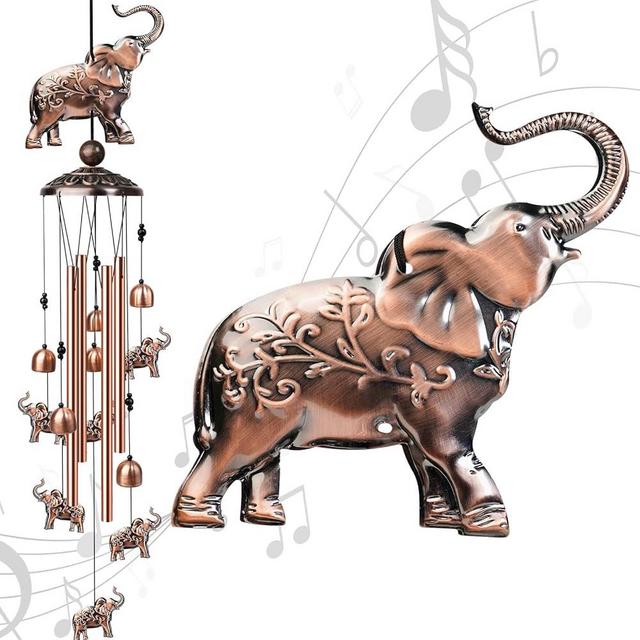 Nowpis Elephant Wind Chimes for Outside, Decorative Wind Chimes Elephant Gifts for Women, Memorial Windchimes Outdoors with S Hook for Patio Garden Decor, Birthday Gifts for Mom Grandma