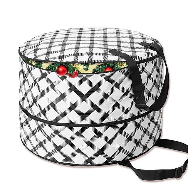 Wreath Storage Container 24", Christmas Wreath Storage Bag ,Heavy-Duty and Adjustable Carrying Handles,Expandable Space with Double Zipper, Enough Capacity for Storing Most Kinds of Artificial Door wreaths or Holiday Wreaths