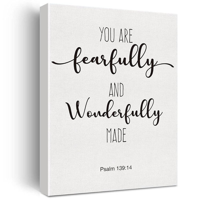 Bible Verse Art Wall Decor Psalm 139:14 You are Fearfully and Wonderfully Made Scripture Canvas Painting Prints for Home Bedroom Nursery Decor Framed Artwork Christian Gifts(12x15 Inch)