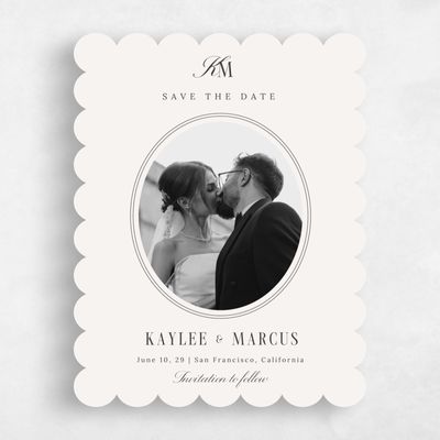 Beige Scalloped Wedding Save the Date - Mahogany Portrait