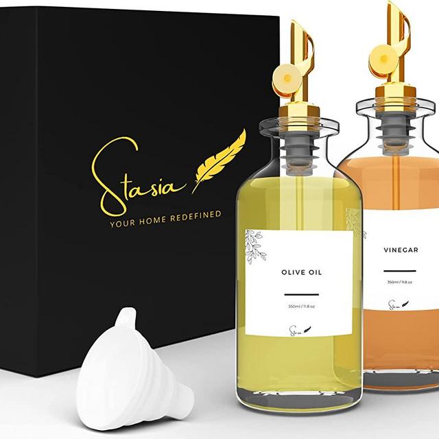 Apothecary Olive Oil Dispenser Bottle For Kitchen - Free Spout, 40 labels & Funnel - Coffee Syrup Dispenser Bottle, Glass Cooking Oil And Vinegar Dispenser Set Container, Pitcher, Cruet