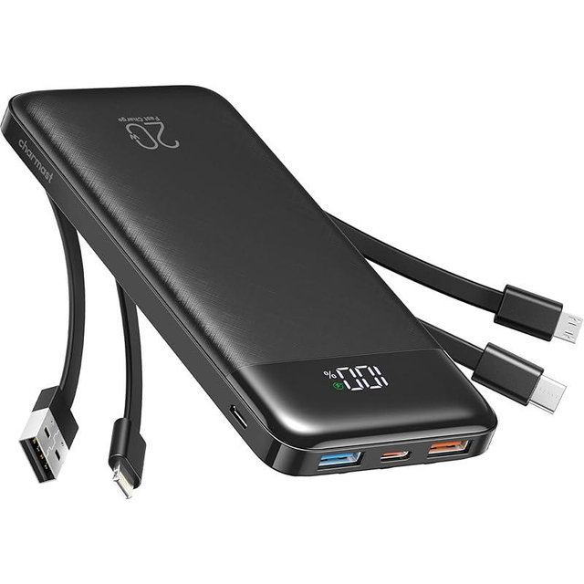 Charmast Power Bank 20000mAh, 20W Fast Charging Portable Charger with Built-in Cables, USB C Battery Pack, Slim Portable Phone Charger Backup Battery for iPhone, Samsung, iPad, More Phones, Tablets