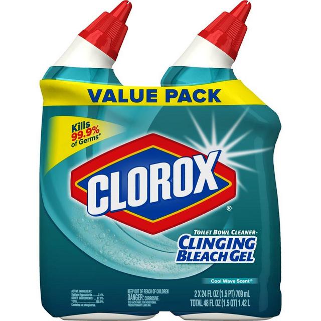Clorox Toilet Bowl Cleaner Clinging Bleach Gel, Cool Wave - 24 Ounces, 2 Pack