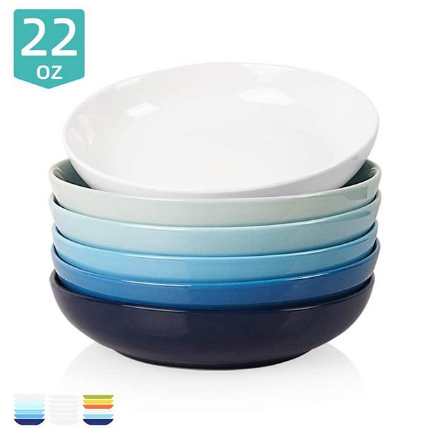 SWEEJAR Ceramic Pasta Bowls Set, 22 OZ for Salad, Soup, Cereal, Set of 6(Similarcolour)