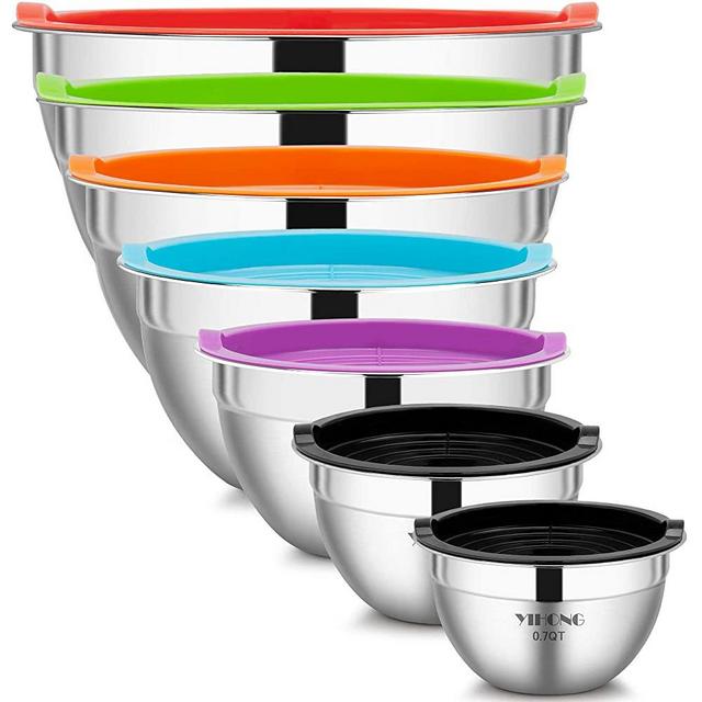 Black Mixing Bowls with Lids Set of 7, P&P CHEF Stainless Steel Nesting  Salad Bowls, Serving Bowl with 17 PCS Kitchen Tools for Prepping, Cooking  or