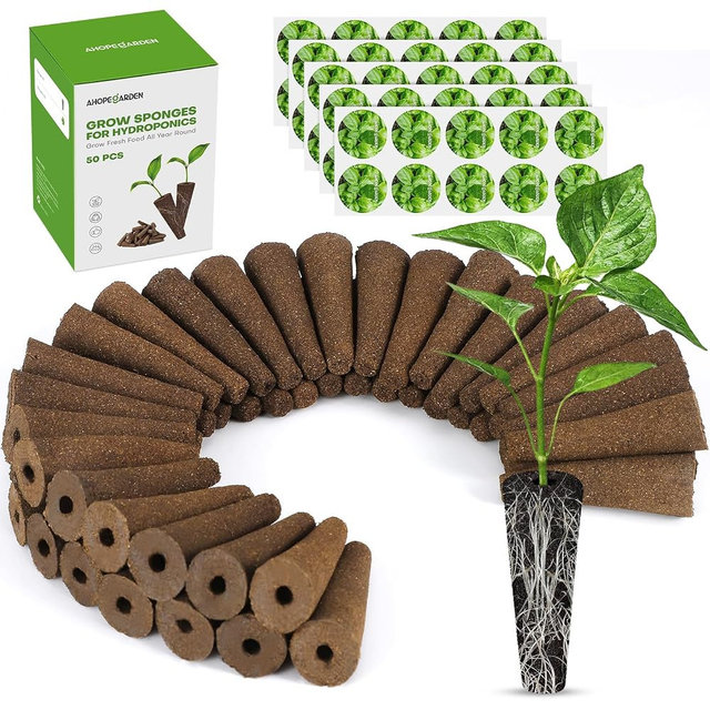 Ahopegarden 50pcs Hydroponic Pods Kit: Compatible with AeroGarden Herb Kits with 50 Grow Sponges; 50 Pods Lable, Highly Breathable - Indoor Garden Kit Supplies for Most Brands