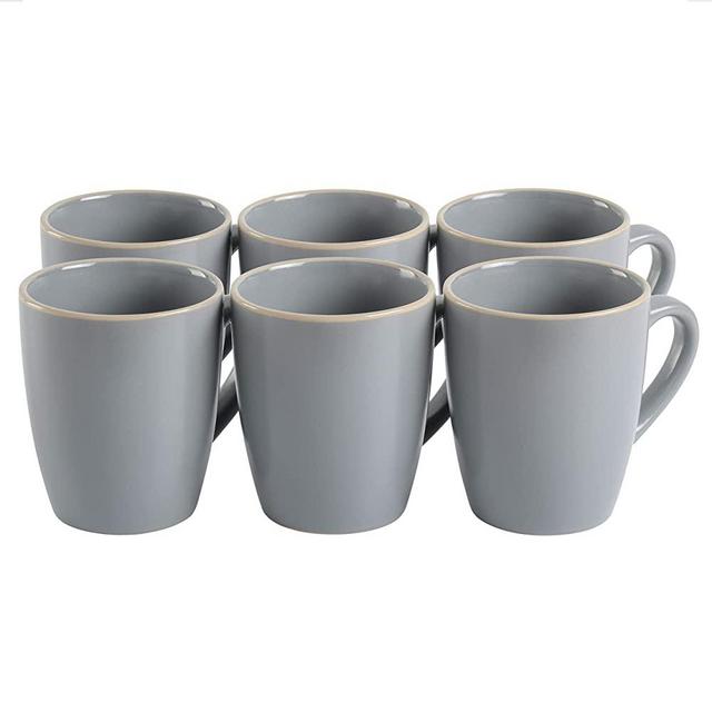Gibson Home Rockaway Round Stoneware Dinnerware Set, 6-Piece Mug Set (12.5oz), Matte Grey