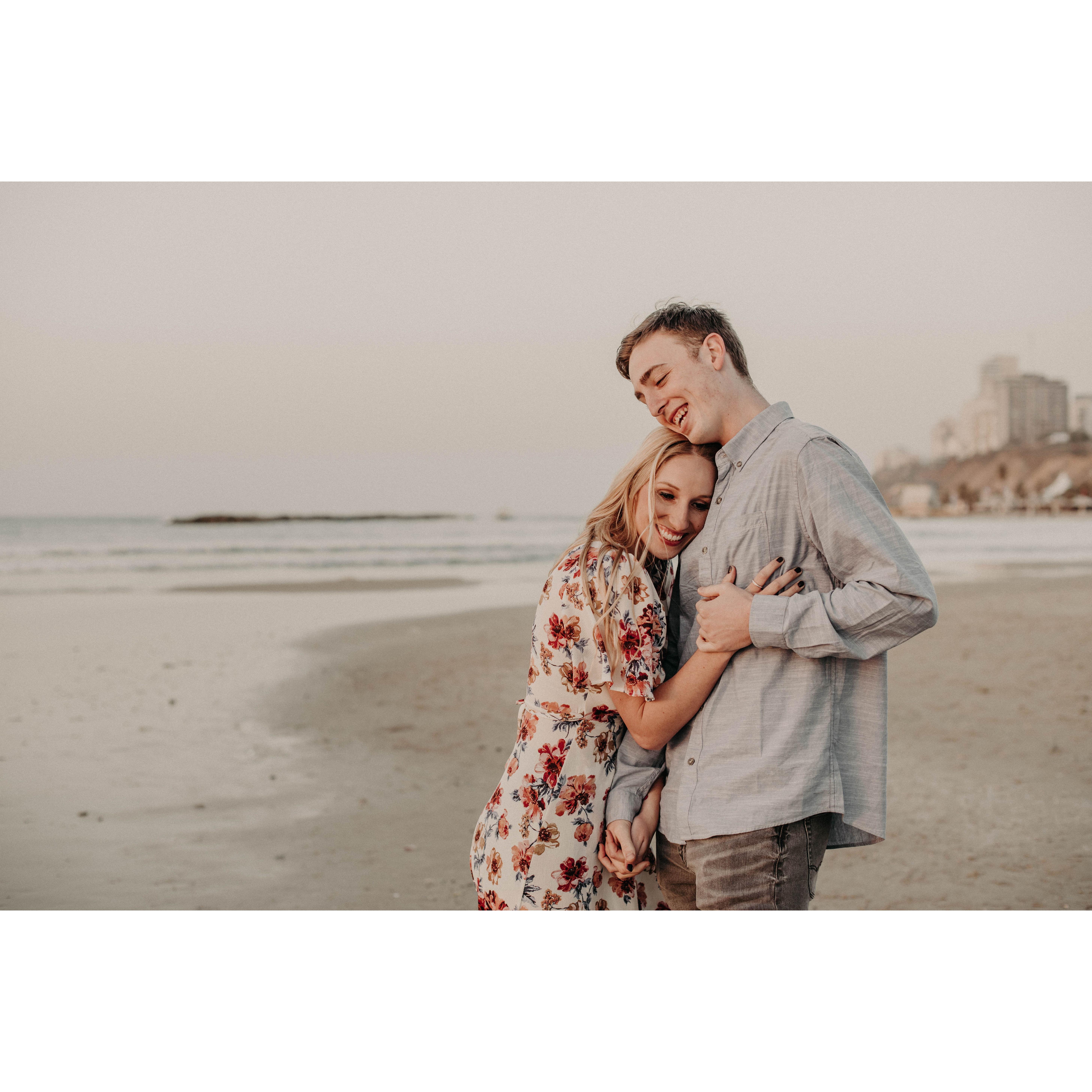 Rebecca and Alec on a beach in Netanya, Israel