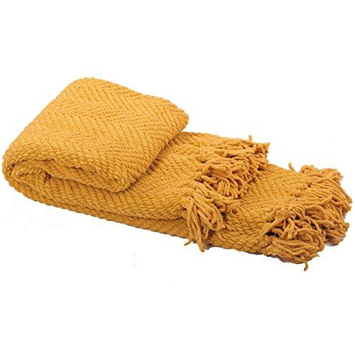 Home Soft Things Knitted Tweed Throw Couch Cover Blanket, 50" x 60", Lemon Curry