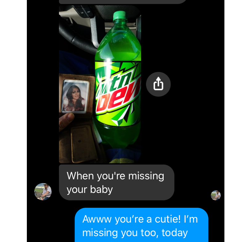 Isaac doesn't usually drink Mt. Dew but it's my favorite drink. I had sent him some kind of cheesy Polaroid pictures in a card for Valentine's day and I melted to find out he keeps one in his wallet:)