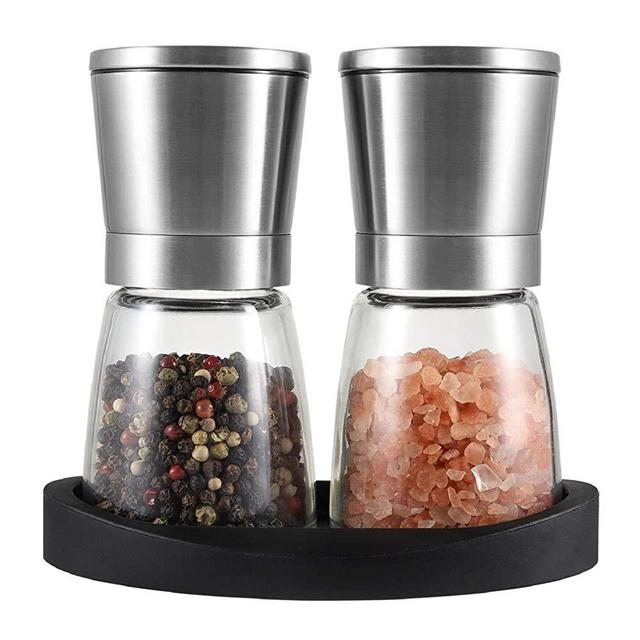 Salt and Pepper Grinder Set, Adjustable Coarseness Ceramic Pepper Mills with Stand,Kitchen Cooking Salt Spices Shaker Christmas Gift