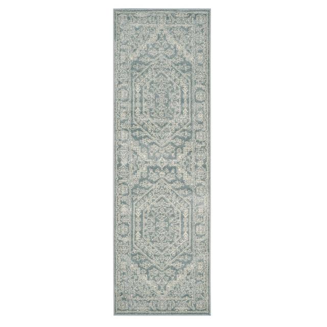 Slate/Ivory Medallion Loomed Runner 3'X12' - Safavieh