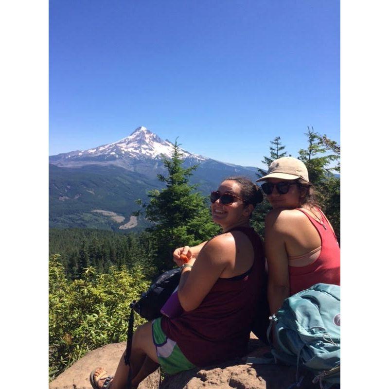 Mt Hood peaking through in the background on one of our first hikes after moving to Oregon.