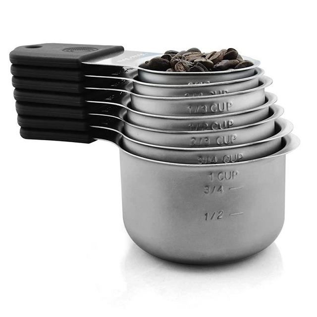 Magnetic Measuring Cups Set, 7 Pieces 18/8 Stainless Steel Stackable Nesting Heavy Duty Measuring Cups, kitchen Tools, Perfect for Dry and Liquid Ingredients, Dishwasher Safe (Black)
