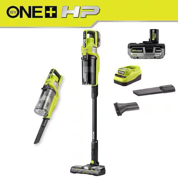 RYOBI ONE+ HP 18V Cordless Pet Stick Vacuum Cleaner Kit with 4.0 Ah HIGH PERFORMANCE Battery and Charger PBLSV716K