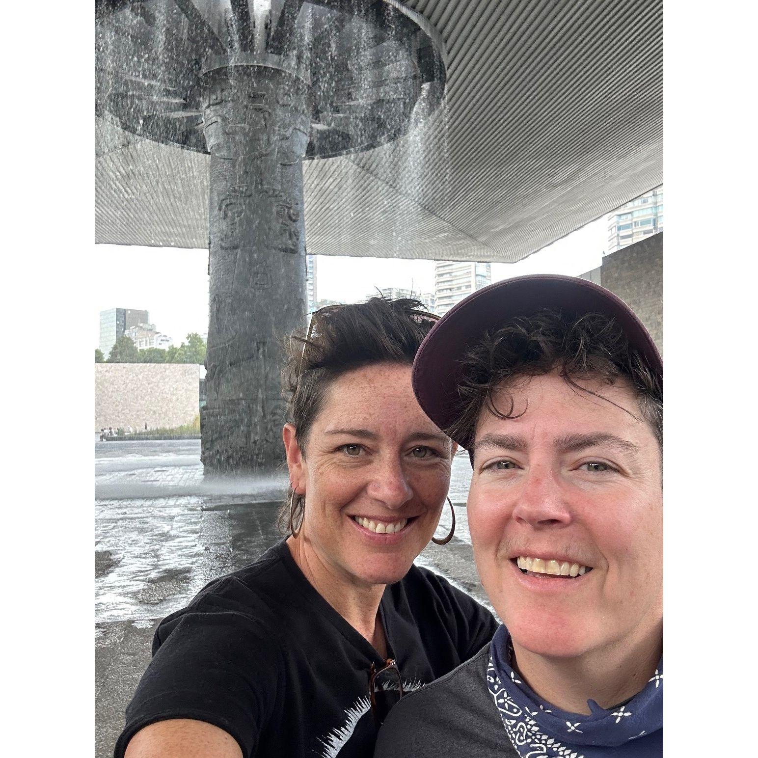 Visiting the Museo Nacional de Antropologia in Mexico City. The plaza in the middle of the museum is awe-inspiring with a magnificent fountain that rains water from the sky.