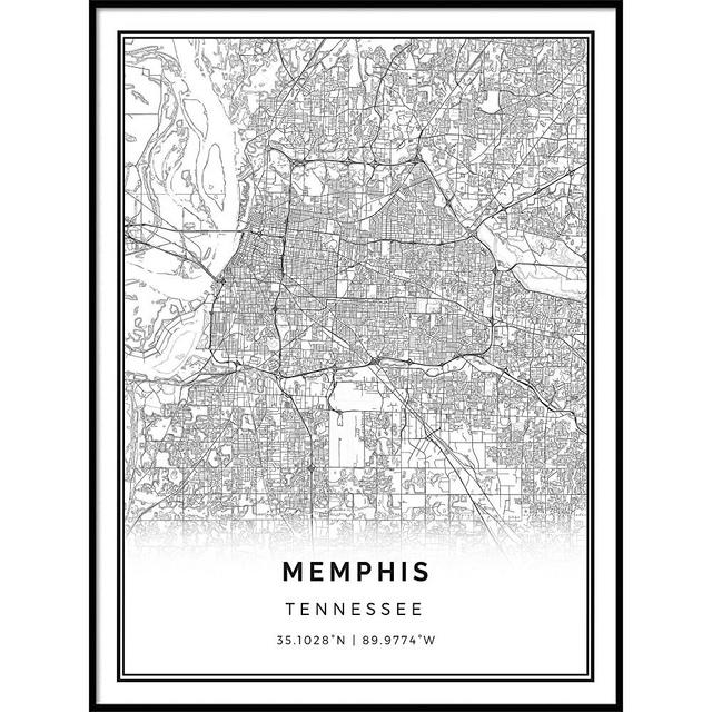 Squareious Memphis map Poster Print | Modern Black and White Wall Art | Scandinavian Home Decor | Tennessee City Prints Artwork | Fine Art Posters 16x20
