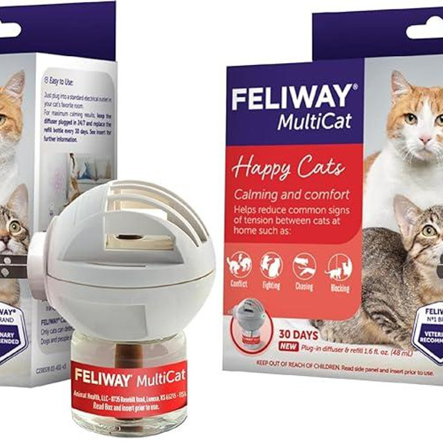 FELIWAY MultiCat 30 Day Cat Calming Plug in Pheromone Diffuser Starter Kit,48ml - Helps Reduce Conflicts and Signs of Tension in Multi-Cat Households,(Pack of 2)