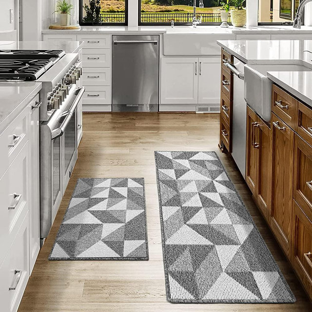 DEXI Kitchen Rugs and Mats Non-Slip Absorbent Mats for Kitchen Floor, Entryway, Hallway and Dining Room, Machine Washable Kitchen Rugs Set, 20"x32"+20"x47", Grey