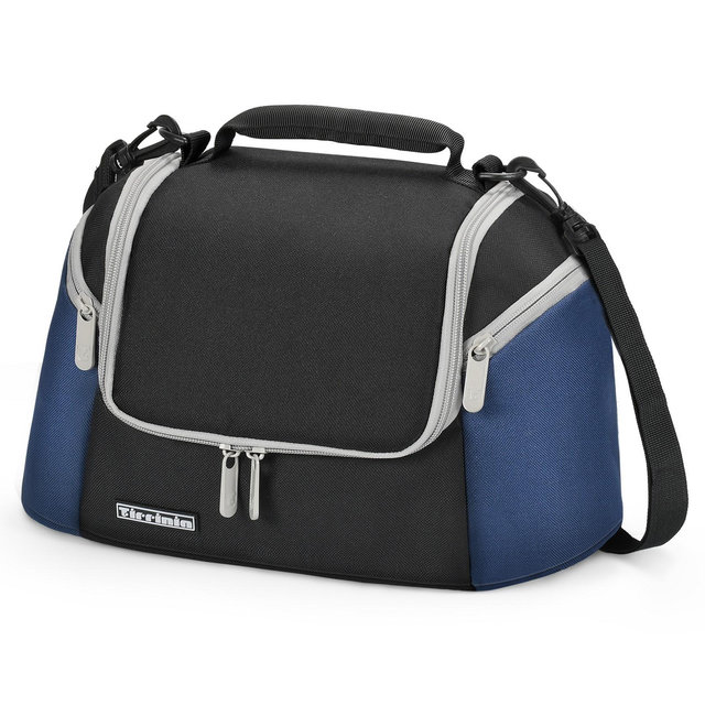 Tirrinia Insulated Lunch Box for Women Men, Leakproof Thermal Reusable Lunch Bag with 2 Zipper Pockets for Adult, Lunch Bag Cooler Tote, Black Grey