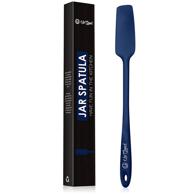 Silicone Jar Spatula | 600F Heat Resistant Non-Stick Rubber Scraper | Perfect for Jars, Smoothies, Blenders | One Piece Utensils | Durable Kitchen Cookware (UpGood Professional Spatulas, Blue)