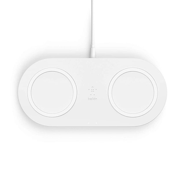 Belkin BoostCharge 10W Fast Dual Wireless Charging Pad, Includes QuickCharge 3.0 Wall Charger and Cable, Case Compatible for iPhones, Airpods, Galaxy and Other Qi Enabled Devices (includes AC adapter)