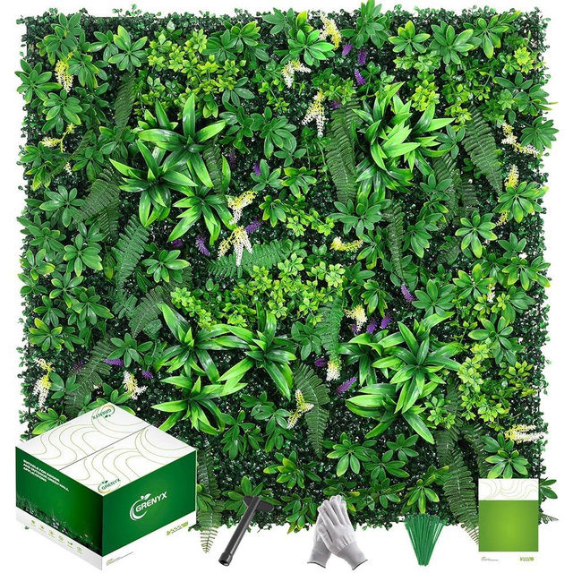 Artificial Grass Wall Panels 20x20 (12pcs) - UV Protected Privacy Fence Screen, Hedge Green Wall Decor Backdrop，Realistic Fake Grass Backdrop for Indoor Weddings & Outdoor Gardens