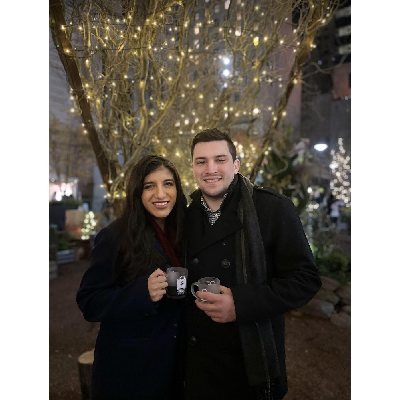 Our winter tradition is to bring the wine glasses we bought our first Christmas together and get some mulled wine and visit the Philadelphia Christmas market.