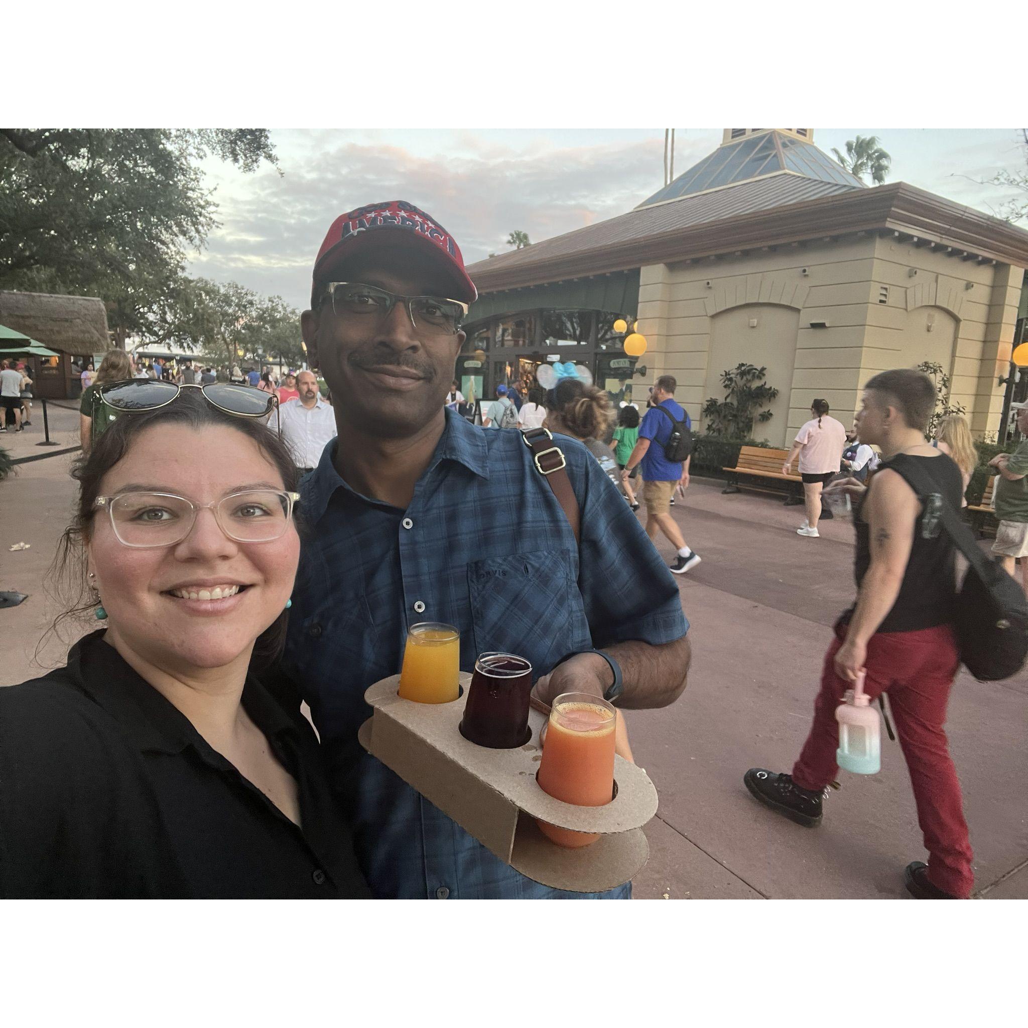 Enjoying a delicious wine flight at Epcot Food & Wine festival!