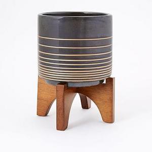 Turned Wood Tabletop Planter, Black/Gold, Large