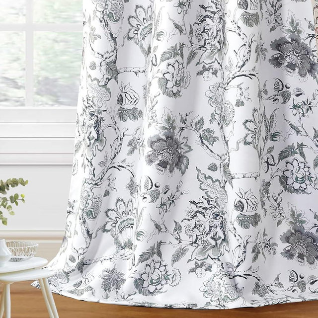 H.VERSAILTEX Blackout Curtains 84 Inch Length 2 Panels Set Floral Print Curtain Drapes for Living Room Thermal Insulated Grommet Window Curtains for Bedroom - Traditional Floral in Antique Green