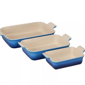 Le Creuset Heritage Stoneware 3-Piece Rectangular Baker Set - Exclusive Color Azure Blue