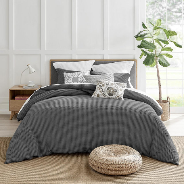 Mills Waffle Charcoal King Duvet Set - Levtex Home