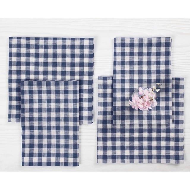 Solino Home Linen Napkins Set of 4-100% Pure Linen Gingham Navy Dinner Napkins 20 x 20 Inch for Spring, Mothers Day, Father's Day, Summer - Handcrafted and Machine Washable - Gingham Check