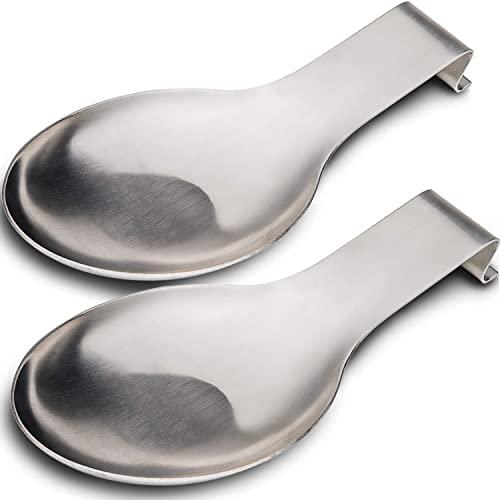 Stainless Steel Spoon Rest,Spatula Ladle Holder, Stainless Steel Utensil Spoon Rest Holder, Brushed Finish, Dishwasher Safe 3.8 x 9.4 Inch (Silver color 2PCS)