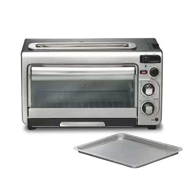 2 in 1 1450 W 4-Slice Silver Toaster Oven with 2-Slice Toaster Slots