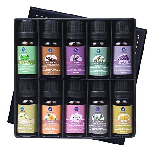 Lagunamoon Essential Oils Top 10 Gift Set Pure Essential Oils Gift Set for Diffuser, Humidifier, Massage, Aromatherapy, Skin & Hair Care
