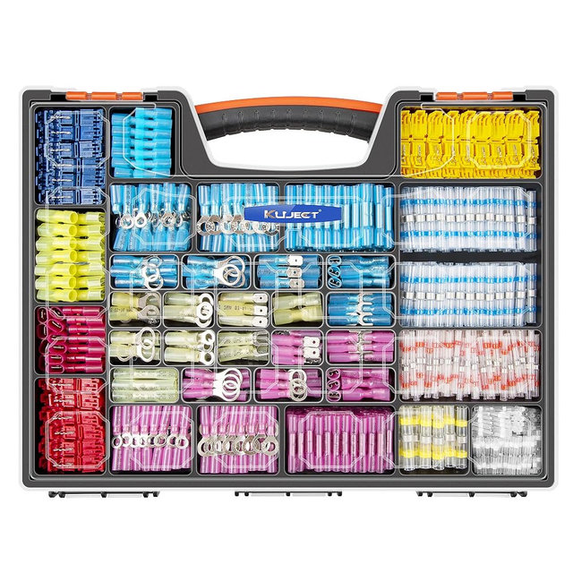 Kuject Ultimate Heat Shrink Wire Connectors, 1500PCS Waterproof Electrical Spade Connectors kit, Insulated Crimp Ring Fork Spade Terminal T-Tap Solder Butt Splice Connector for Marine Boat Truck