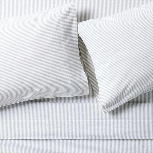 Organic Stripe Flannel Grey King Bed Sheet Set