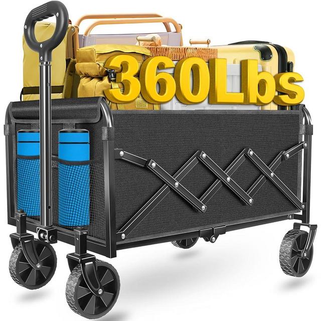 Wagons carts Foldable|Beach Wagon|360lbs.Wagon cart with Wheels Foldable|Collapsible Wagon with Wheels Folding|Portable Utility Wagon for Camping,Sports,Shopping,Travel,Black