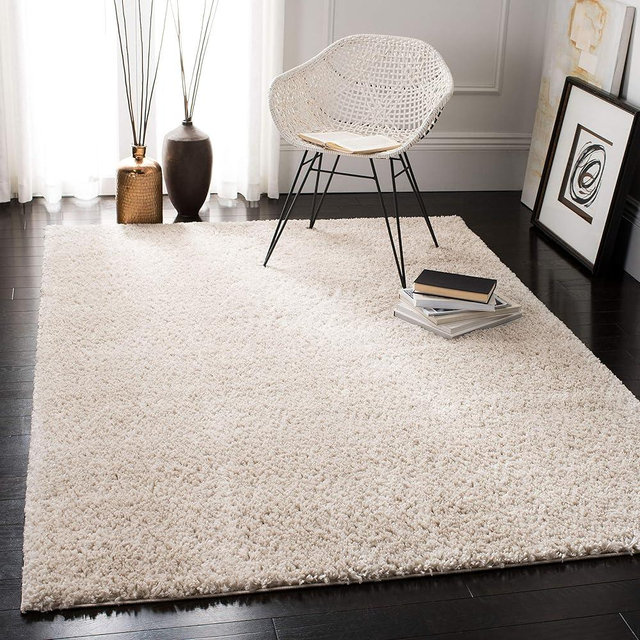 SAFAVIEH August Shag Collection Accent Rug - 3' x 5', Beige, Solid Design, Non-Shedding & Easy Care, 1.2-inch Thick Ideal for High Traffic Areas in Entryway, Living Room, Bedroom (AUG900D)