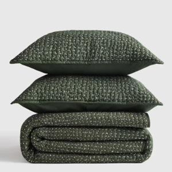 Organic Cotton Hand Stitched Quilt Set - Pine, Full/Queen