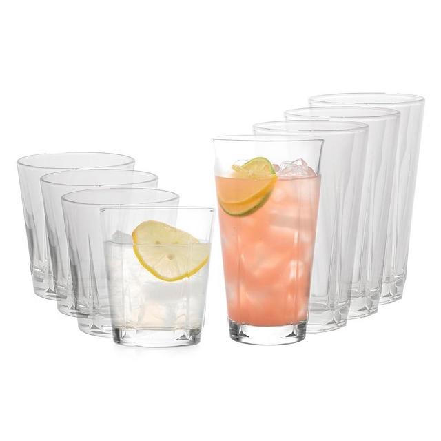 Libbey Monterey Everyday Drinking Glasses Set of 8, Geometric Shape DOF and Glass Tumbler Set, All Purpose Kitchen Glassware Set for Water Cocktails