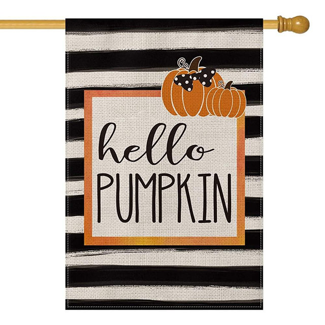 AVOIN Fall Watercolor Stripe Pumpkin House Flag Vertical Double Sized, Autumn Polka Dot Bow Thanksgiving Yard Outdoor Decoration 28 x 40 Inch