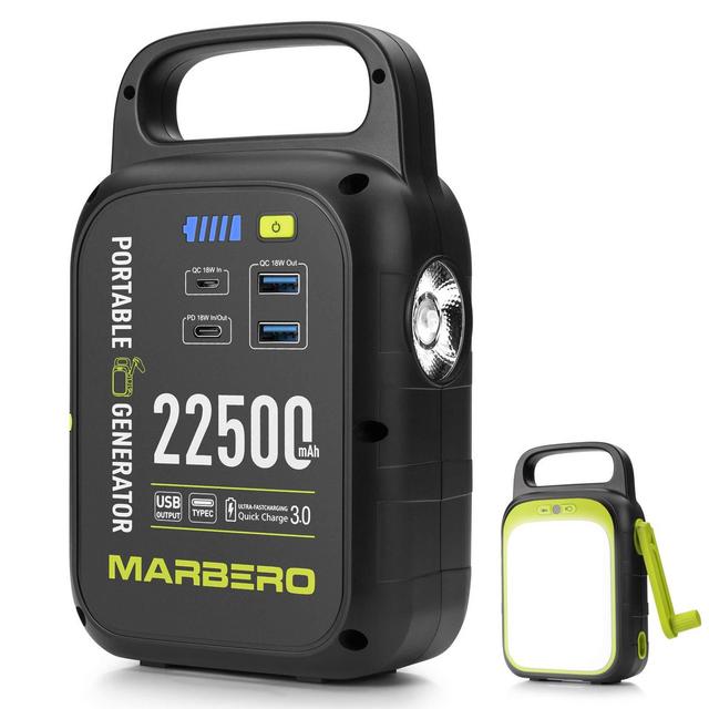 MARBERO 22500mAh Portable Charger with Bright LED Flashlight for Camping, Small Power Station QC/PD 3.0 Charges Quickly for iPhone, Samsung, iPad, Special Hand-cranked