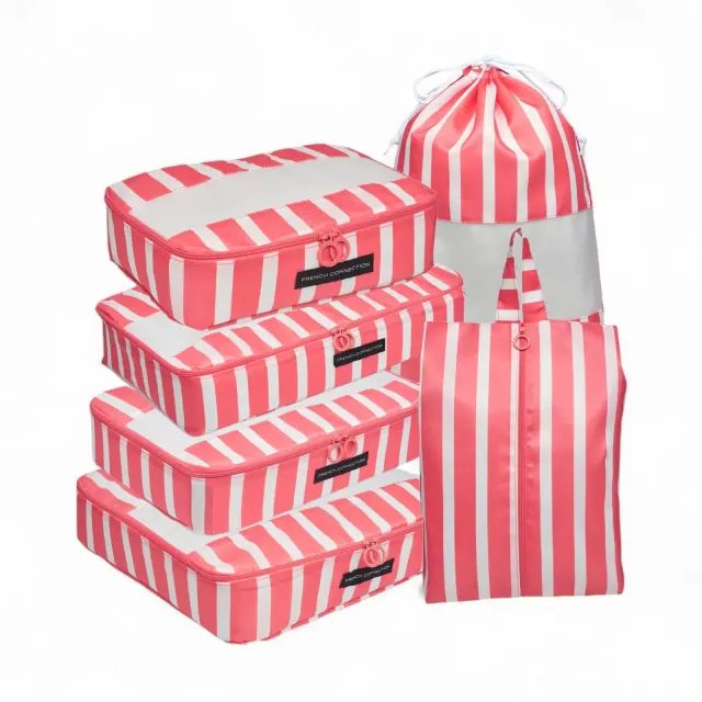 French Connection 6pc Packing Cube Set - Travel Storage Organizer Set for Luggage in Pink