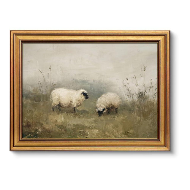 VIYYIEA Vintage Gold Framed Wall Art for Living Room, Sheep Canvas Prints Home Decor, Oil Painting Picture, Bedroom Wall Decor Gifts for Friends or Family -【Valais Blacknose Sheep】-(16L x 12W)