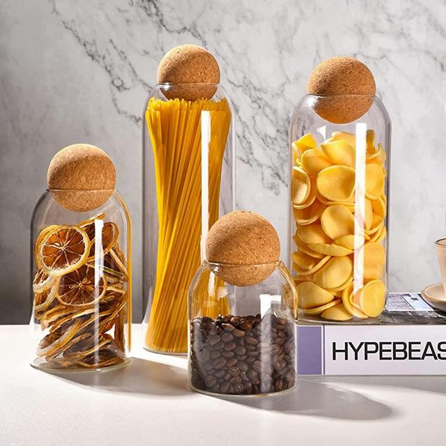 4 Pack Lead-free glass bottle sealed jar with spherical cork , nut storage jar coffee bean jar Mason Jars Food Storage Canister for Serving Spice Sugar Salt Tea Coffee