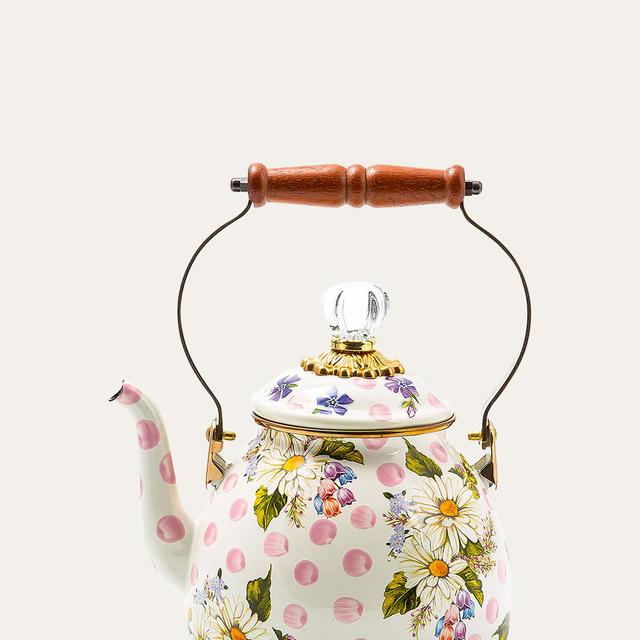 MacKenzie-ChildsWildflowers Pink Enamel 2-Quart Tea Kettle
