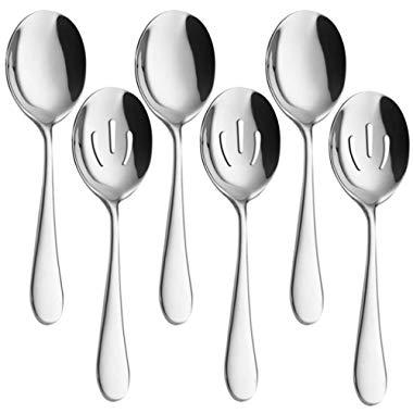 Serving Spoons x 3, Slotted Spoons x 3, AOOSY 8.7 inches Utility Advanced Performance Skimmer Perforated, Stainless Steel Serving Spoons for Buffet Can Banquet Cooking Kitchen Basics